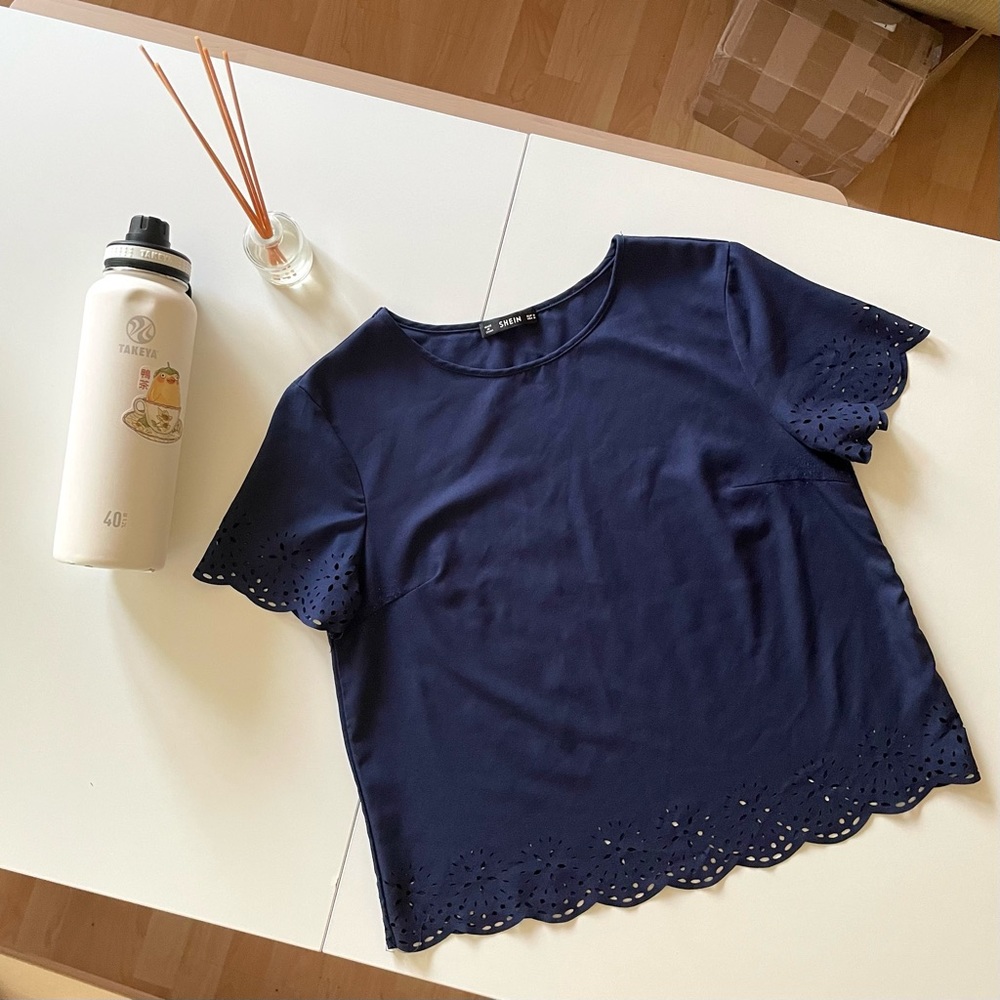 blue patterned top